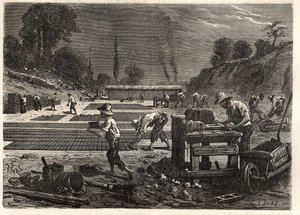 Moulage des bricques - Gjutning av tegelstenar - gravyr i 