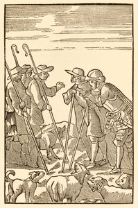 Mountain Delectable de går nu upp från The Pilgrims Progress From This World, To That Who Is To Come av John Bunyan (1628-1688) Christian and Hopeful meet the Shepherds: Knowledge, Experience, Wat av Unknown