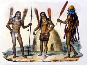 Mundrucu och Jivaros indianer i Ecuador. Gravyr 1846-48. av Unknown artist