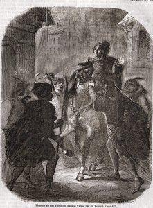 Mordet på Ludvig I av Valois, hertig av Orléans (1372 - 1407) i Old Rue du Temple av Jean Sans Ppeur - i "" Histoire de France"" av L.-P. Anquetil av Unknown artist