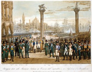 Napoleon I i Venedig den 29 november 1807 framför den italienska flottan. Gravyr från 1845 av Unknown artist