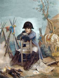 Napoleon vid bivacken kvällen före slaget vid Austerlitz - gravyr av Philippoteaux - Napoleon vid bivacken. Slaget vid Austerlitz (1805), även känt som slaget om de tre kejsarna