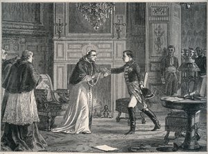 Napoleon besöker påven Pius VII i Fontainebleau 1804 - Besök av Napoleon I hos påven Pius VII a Fontainebleau 1804 av Unknown artist