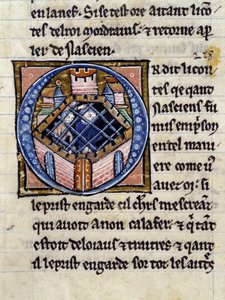 Nascion i fängelse. Manuskript: Erövringen av Saint Gréal, skrivet 717 år efter vår herres passion. Bibliotheque Municipale de Rennes, ms. 255 (Samling av romaner av det runda bordet); Paris av Unknown artist