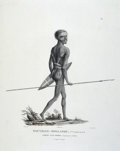 Infödd North-Gal-Derri från New South Wales i New Holland avancerar för att slåss - i "" Upptäcktsresa till de södra länderna"" av herrarna Lesueur och Peer av Unknown artist
