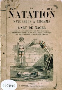 Naturlig simning med människan och simkonsten, och överväganden om hydroterapibehandlingar och den hygieniska effekten av kalla och varma bad - Frontispice, sent 1800-tal av Unknown artist