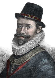 Naval Administration och befälhavare Sir John Hawkins (1532-1595) - Porträtt av Sir John Hawkins (Hawkyns) (1532-1595), engelsk amiral, skeppsbyggare, navigatör och slavhandlare. Gravyr av 1800-talet. av Unknown artist