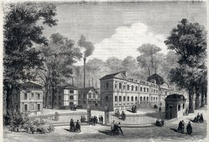 Ny byggnad av den imperiale porslinsfabriken i Sevres 1868. Gravyr i "" L