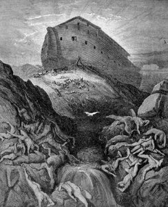Noa skickar en duva till jorden, enligt Första Moseboken. 1800-talsgravyr. av Unknown artist
