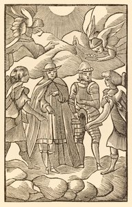 Se nu hur de heliga pilgrimerna rider, moln är deras vagnar, änglar är deras guide från Pilgrimernas framsteg från denna värld, till det som ska komma av John Bunyan (1628-1688) Christian an av Unknown