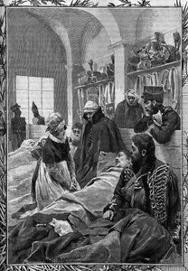 Sjuksköterskan Marguerite Favet behandlade förståndet på fältsjukhuset under kriget 1813 mot tyskarna. av Unknown artist