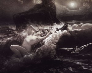 Nymfer - litografi av Unknown artist