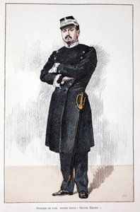 Fredsofficer, Small Second Empire Dress (1852-1870). Färgetsning, för illustration "History of the Corps of Peacekeepers""" bok publicerad under beskydd av Louis Lepine (1846-1933), prefekt för polisen på Seine, av Alfred Rey (186) av Unknown artist
