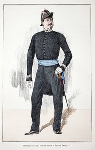 Fredsofficer, stora andra imperiet (1852-1870). Etsning i färger, för illustration "History of the Corps of Peacekeepers""" bok publicerad under beskydd av Louis Lepine (1846-1933), prefekt för polisen på Seine, av Alfred Rey (1864- av Unknown artist