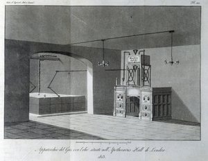 Oljegasapparat belägen i Apothecaries Hall i London. Tallrik hämtad från "" Giornale dell