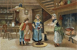 Gammal sed som firas i Dauphiné-regionen: La boudinée. Kromolitografi från slutet av 1800-talet. av Unknown artist