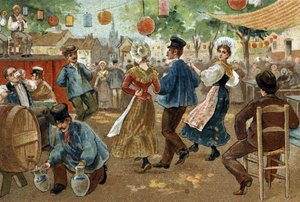 Gammal sed som firas i regionen Flandern: Flemish Fair. Kromolitografi från slutet av 1800-talet. av Unknown artist