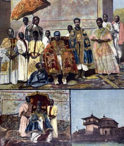På toppen är Impress Taitou från Etiopien, fru till Menelik II och hans uppföljare. Nedre vänster är hans dotter, den blivande drottningen Zaouditou (1876 - 1930). Till höger, det kejserliga palatset Ghebi i Addis Abeba. Ill. för sent 1800-talspress. av Unknown artist