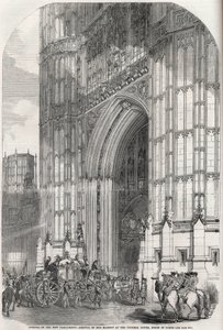 Öppnande av det nya parlamentet - hennes majestäts ankomst till Victoria-tornet, House of Lords 1852 av Unknown artist