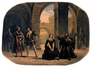 Operascenen "" I vespri siciliani"" (De sicilianska vesperna) komponerad av Giuseppe Verdi. kromolitografi från slutet av 1800-talet.. av Unknown artist
