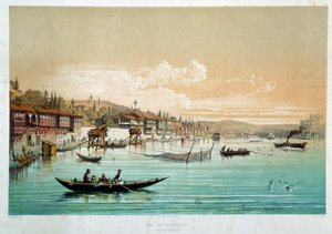Osmanska riket: "" utsikt över Bosporen i närheten av Bebek i Turkiet"" Fiskescener. Gravyr av 1800-talets Paris, Dekorativ konst av Unknown artist