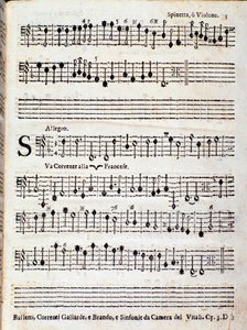 Sida med partitur av Baletter, franska strömningar opus 3 av Giovanni Battista Vitali av Unknown artist
