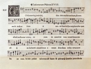 Sida med partitur av Psalm XVIII av Willaert (1538) av Unknown artist