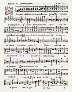Sida med partitur av Praise the Lord Psalm tillägnad Palestrina av Costanzo Porta av Unknown artist