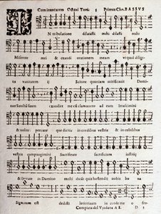 Sida med partitur av Psalmer (op 16) av Ludovico Viadana av Unknown artist