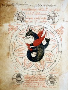 Sida i manuskriptet "Astrology Tablets and Cabalistics", avhandling om astrologi från 1300-talet. av Unknown artist