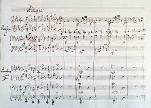 Sidan av symfonin reducerad till två pianon och åtta händer av Die Zauberflote, opera av Mozart, Lichtenthal-version (1800-talet) av Unknown artist