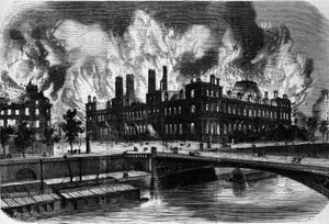Paris, kommunen. Brand på Hotel de Ville den 24 maj 1871. Gravyr från 1800-talet. av Unknown artist