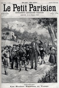 Parisiska skollov på en resa till landsbygden. Gravyr i "" Le Parisien"" av Unknown artist