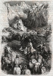 Passage of the Pyrenees by the Mors - gravyr från 1851 från "" Furious Roland"" (Orlando furioso) (1500-talet) av Ludovico Ariosto, känd som Ariosta - Upplaga översatt från italienska av greven av Tressan och publicerad av Gustave Harvard 1851 av Unknown artist