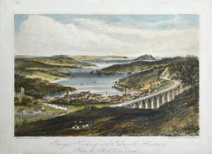 Penryn, Flushing och Falmouth Harbors (från Old Helton Road), c.1860-80 (färgad litho på papper) av Unknown artist
