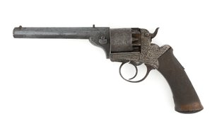 Percussion sidohammare revolver, möjligen 0,38 tum kaliber, ca 1860-talet (revolver, slagverk, sido hammare) av Unknown artist