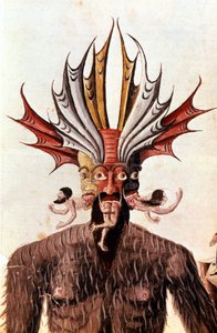 Framförande av Lucifer (djävulen) i Dantes "Divina Commedia". 1300-talsmanuskript. Trivulziana bibliotek, Milano. av Unknown artist