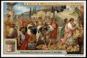 Perikles-talet (495-429 f.Kr.): kortege under panathenees - Liebig-kromolitografi av Unknown artist