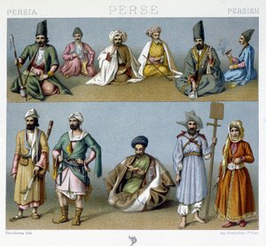 Persiska kostymer - i "" Den historiska kostymen"" av Racinet av Unknown artist