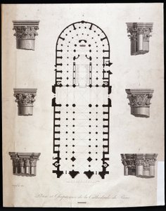 Plan och huvudstäder för katedralen Notre Dame (Notre-Dame) i Paris. 1800-talet. av Unknown artist