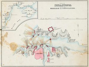 ""Karta över Sevastopol med befästningar och vallar, Krim"" av Unknown