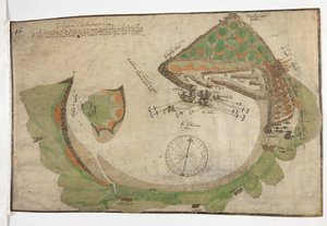 Plan över staden och hamnen i San Sebastian, ritad av Richard Poulter, juni 1585 av Unknown artist