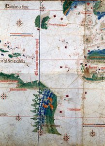 Planisphere of Cantino: Karta över Alberto Cantino från 1502 som representerar gränslinjen som infördes genom Tordesillasfördraget (1494) mellan portugisiska och spanska Amerika. Biblioteca Estense. Modena av Unknown artist