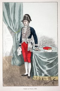 Polisprefekt (1800). Etsning i färger, för illustration "" History of the Corps of Peacekeepers""" bok publicerad under beskydd av Louis Lepine (1846-1933), prefekt för polisen på Seine, av Alfred Rey (1864-?) och Louis Feron (1862) -?), edi av Unknown artist
