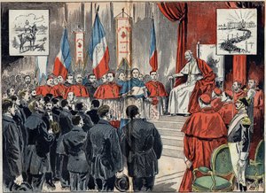 Påven Leon XIII (1810-1903) invigde Frankrikes protektorat i det heliga landet när Tyskland ville ersätta det. Publik 8 oktober av Unknown artist