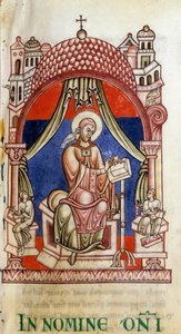 Påven St. Gregoire I den store (540-604) omringad av två sekreterare. Han är skriven representativ med en duva på axeln, symbol för den Helige Ande (Helige Ande). Miniatyr av Saint Gregoires bokstäver av Unknown artist