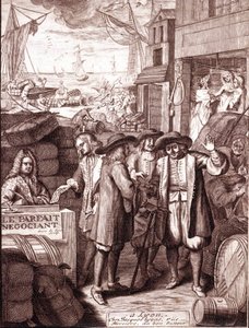 Hamnhandlare som pratar med varandra. 1800-talsgravyr. av Unknown artist