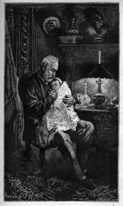 Porträtt av Victor Hugo, sittande med barnbarnet Jeanne - gravyr från "" Det fruktansvärda året"" ("Det fruktansvärda året") - Hugo et l
