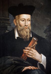 Porträtt av Michel de Nostre-Dame (Nostre Dame), känd som Nostradamus, astrolog (1503-1566), detalj, House of Nostradamus, Salon de Provence, Bouches du Rhone av Unknown artist