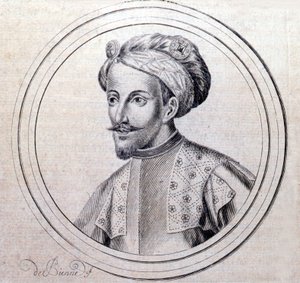 Porträtt av Amedee V av Savoyen sa Le Grand (1249 - 1324) (Amedeo VI di Savoia detto il Grande) i "" Genealogical History of the Royal House of Savoy" av Samuel Guichenou, Lyon 1660. av Unknown artist